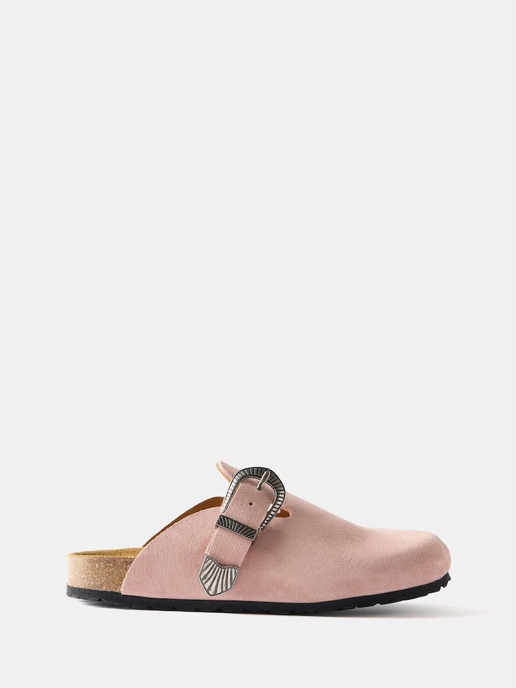 Mint Velvet Pink Roz Pink Western Suede Clogs - Image 4 of 7
