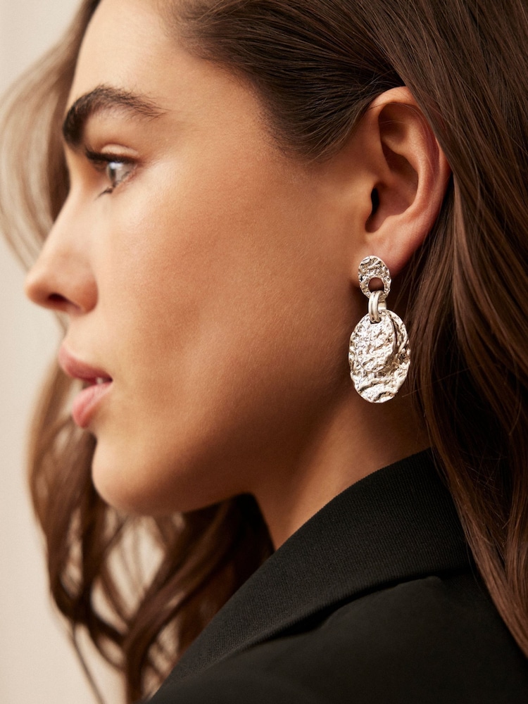 Mint Velvet Silver Tone Textured Earrings - Image 4 of 4