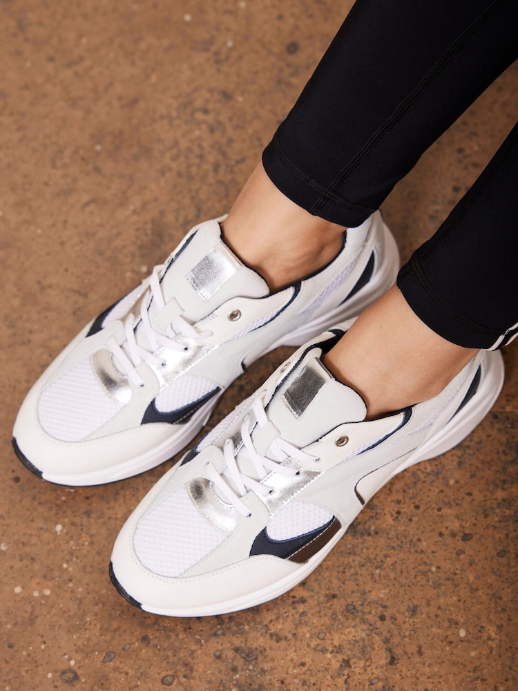 Mint Velvet White Becky Suede Panel Trainers - Image 1 of 6