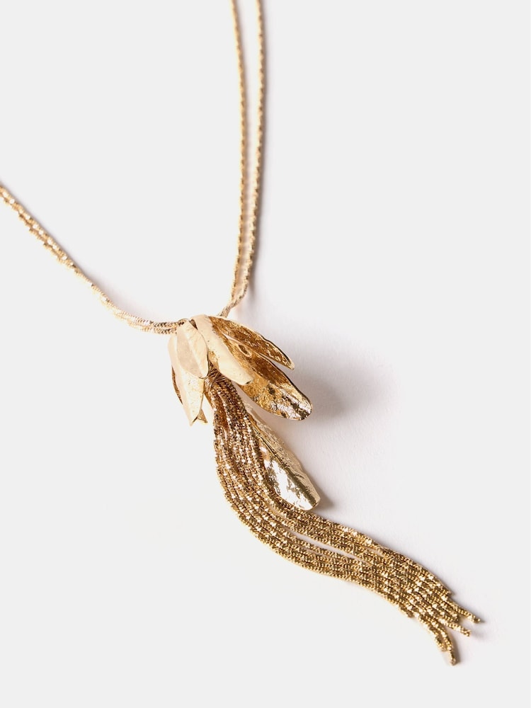 Mint Velvet Gold Tone Floral Print Pendant Necklace - Image 3 of 3