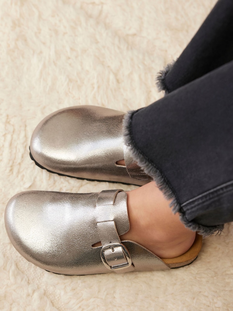 Mint Velvet Silver Roz Metallic Clogs - Image 1 of 6