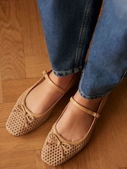 Mint Velvet Cream Sara Mesh Ballet Flat Shoes - Image 1 of 6