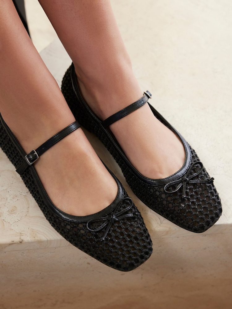 Mint Velvet Black Sara Mesh Ballet Flat Shoes - Image 1 of 4 Mint Velvet Black Sara Mesh Ballet Flat Shoes - Image 1 of 4