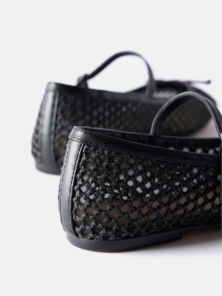 Mint Velvet Black Sara Mesh Ballet Flat Shoes - Image 4 of 4 Mint Velvet Black Sara Mesh Ballet Flat Shoes - Image 4 of 4