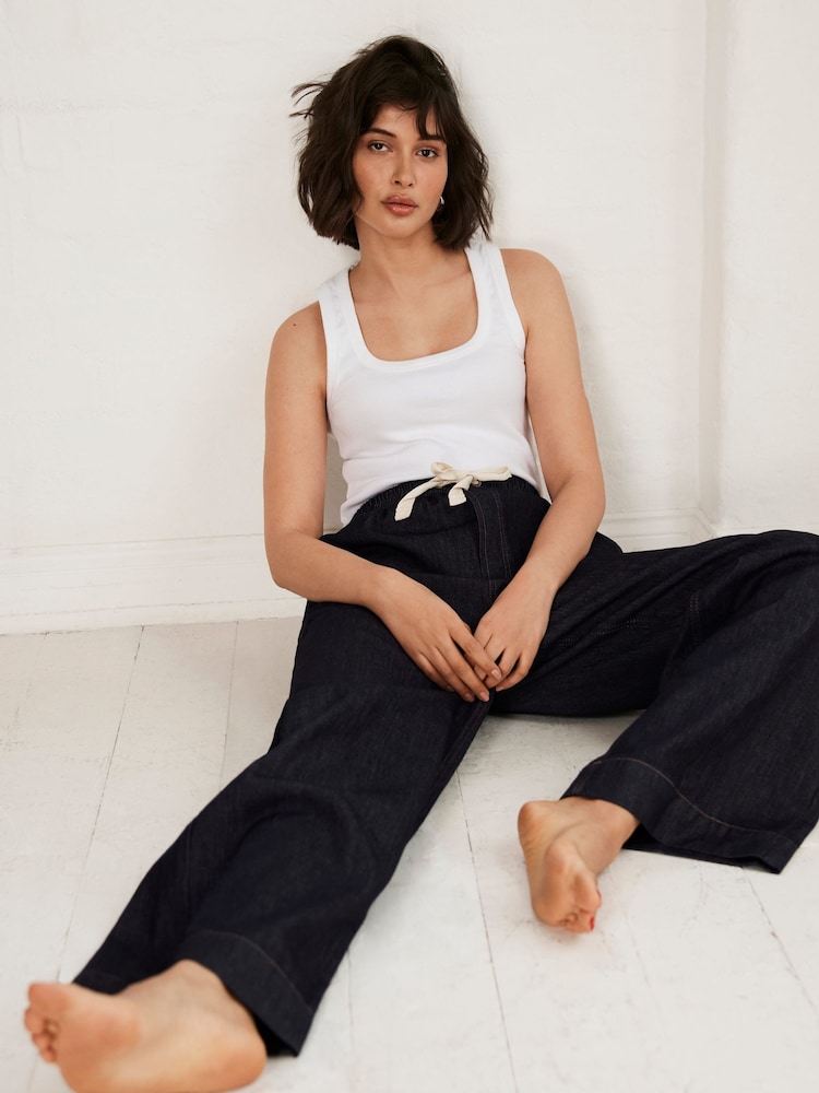 Mint Velvet Blue Dark Tie Waist Wide Jeans - Image 1 of 1