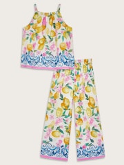 Monsoon Yellow Lemon Print Cami 100% Cotton Top and Trousers Set - Image 1 of 3