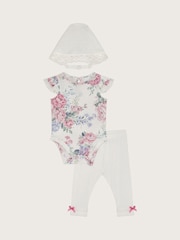 Monsoon Newborn 100% Cotton Floral Pointelle 3-Piece Set - Image 1 of 3