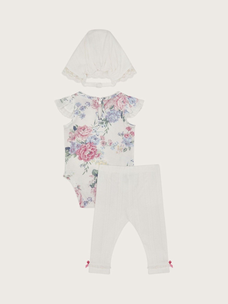 Monsoon Newborn 100% Cotton Floral Pointelle 3-Piece Set - Image 2 of 3