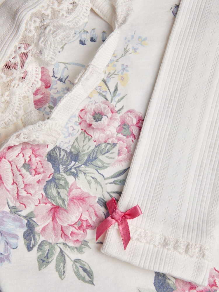 Monsoon Newborn 100% Cotton Floral Pointelle 3-Piece Set - Image 3 of 3