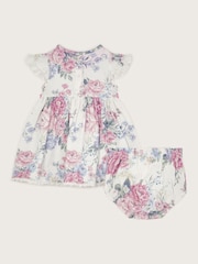 Monsoon Purple Newborn Ophelia Floral 100% Cotton Dress and Briefs Set - Image 2 of 3