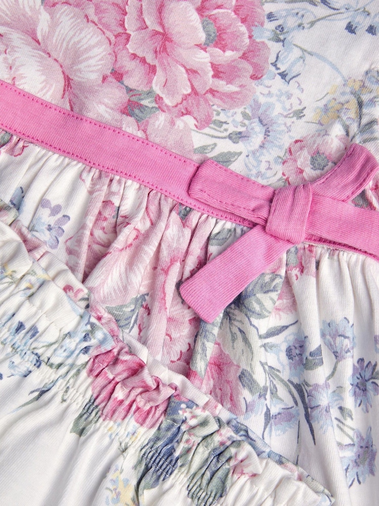 Monsoon Purple Newborn Ophelia Floral 100% Cotton Dress and Briefs Set - Image 3 of 3