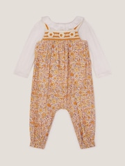 Monsoon Yellow Baby Frill Blouse and Floral Print 100% Cotton Romper Set - Image 2 of 3