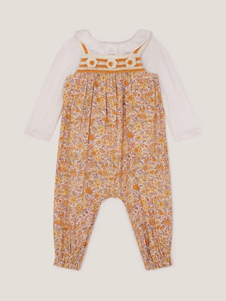 Monsoon Yellow Baby Frill Blouse and Floral Print 100% Cotton Romper Set - Image 2 of 3