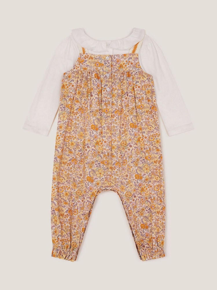 Monsoon Yellow Baby Frill Blouse and Floral Print 100% Cotton Romper Set - Image 3 of 3