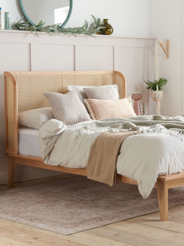 Birlea Oak Astrid Rattan & Wooden Bed - Image 1 of 5