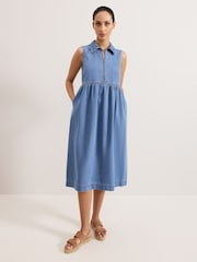 Phase Eight Blue Blakely Midi 100% Cotton Dress - Image 1 of 7