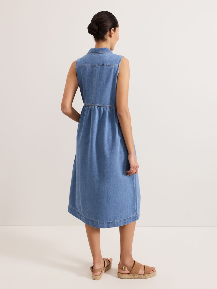 Phase Eight Blue Blakely Midi 100% Cotton Dress - Image 2 of 7