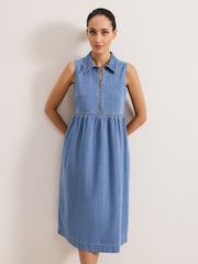 Phase Eight Blue Blakely Midi 100% Cotton Dress - Image 3 of 7