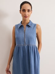 Phase Eight Blue Blakely Midi 100% Cotton Dress - Image 4 of 7