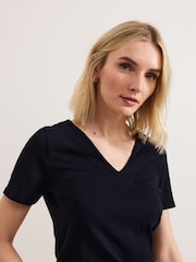 Phase Eight Blue Elspeth V-Neck 100% Cotton Top - Image 4 of 6