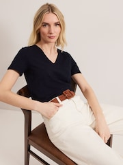 Phase Eight Blue Elspeth V-Neck 100% Cotton Top - Image 5 of 6