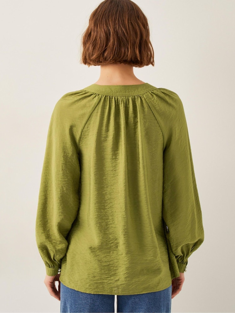 Monsoon Green Aya Long Sleeve Satin Blouse - Image 2 of 5