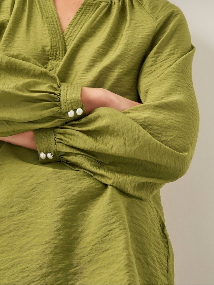 Monsoon Green Aya Long Sleeve Satin Blouse - Image 4 of 5
