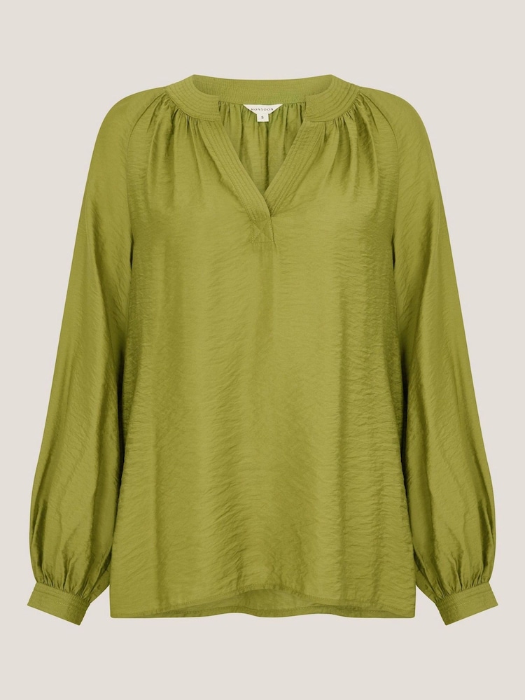Monsoon Green Aya Long Sleeve Satin Blouse - Image 5 of 5