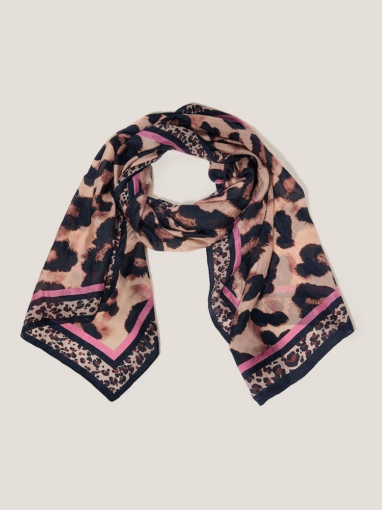 Monsoon Brown Delilah Leopard Print Silk Scarf - Image 1 of 2