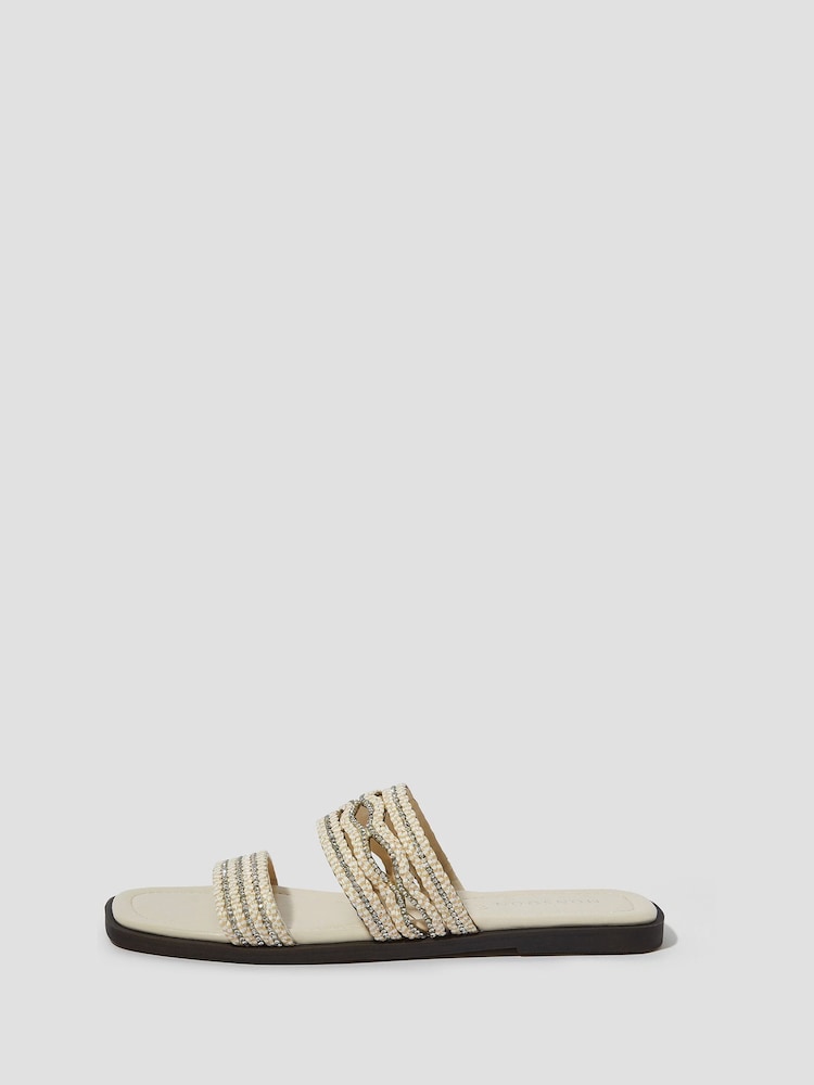 Monsoon Cream Macy Diamante Strap Slide Sandals - Image 1 of 3