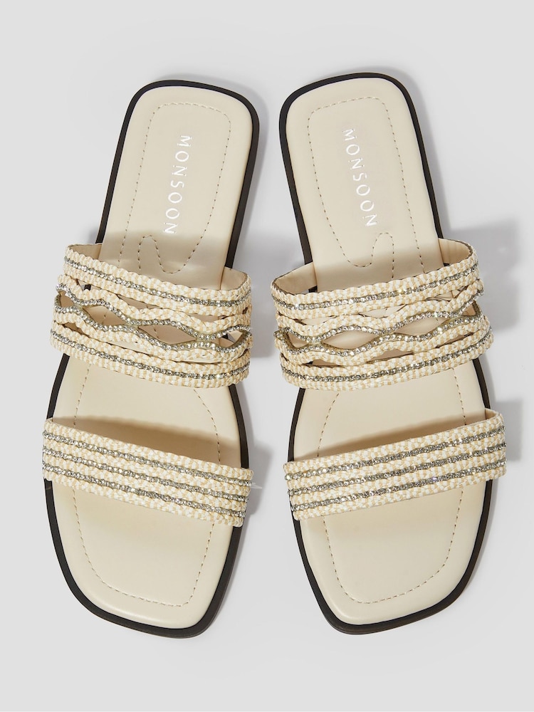 Monsoon Cream Macy Diamante Strap Slide Sandals - Image 2 of 3