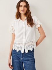 Monsoon White Lara Embroidered Short Sleeve Shirt - Image 1 of 5