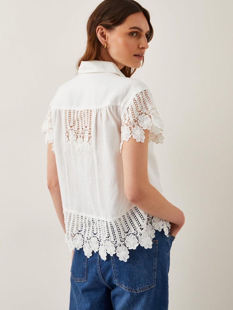 Monsoon White Lara Embroidered Short Sleeve Shirt - Image 2 of 5
