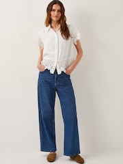 Monsoon White Lara Embroidered Short Sleeve Shirt - Image 3 of 5