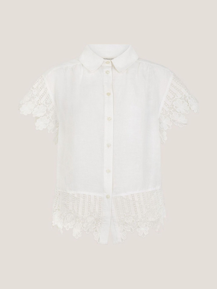 Monsoon White Lara Embroidered Short Sleeve Shirt - Image 5 of 5