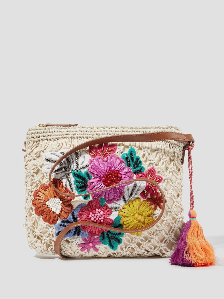Monsoon Cream Zoe Embroidered Crochet Cross-Body Bag - Image 1 of 4