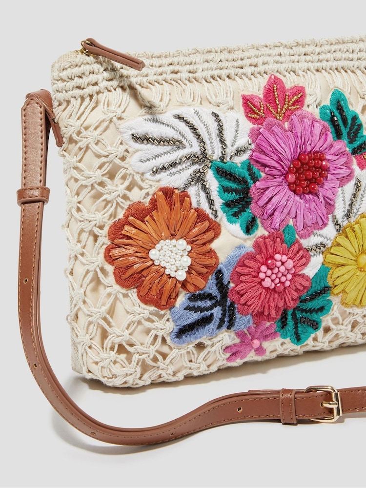 Monsoon Cream Zoe Embroidered Crochet Cross-Body Bag - Image 3 of 4