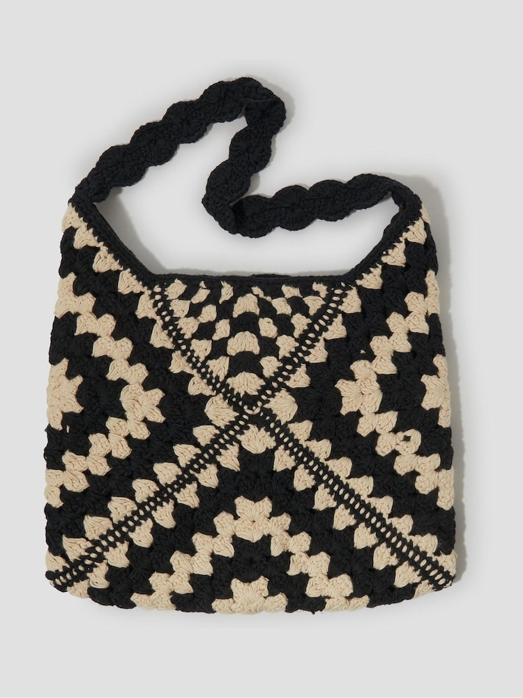 Monsoon Black Mae Crochet Shopper Bag - Image 1 of 4
