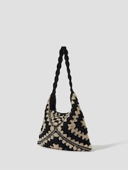 Monsoon Black Mae Crochet Shopper Bag - Image 2 of 4