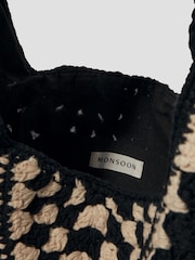 Monsoon Black Mae Crochet Shopper Bag - Image 3 of 4
