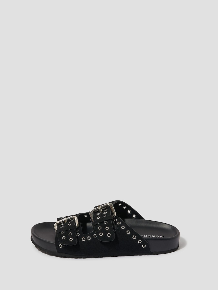 Monsoon Black Elena Stud Buckle Sandals - Image 1 of 3