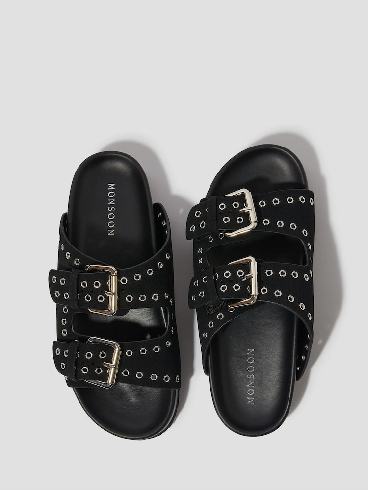 Monsoon Black Elena Stud Buckle Sandals - Image 2 of 3