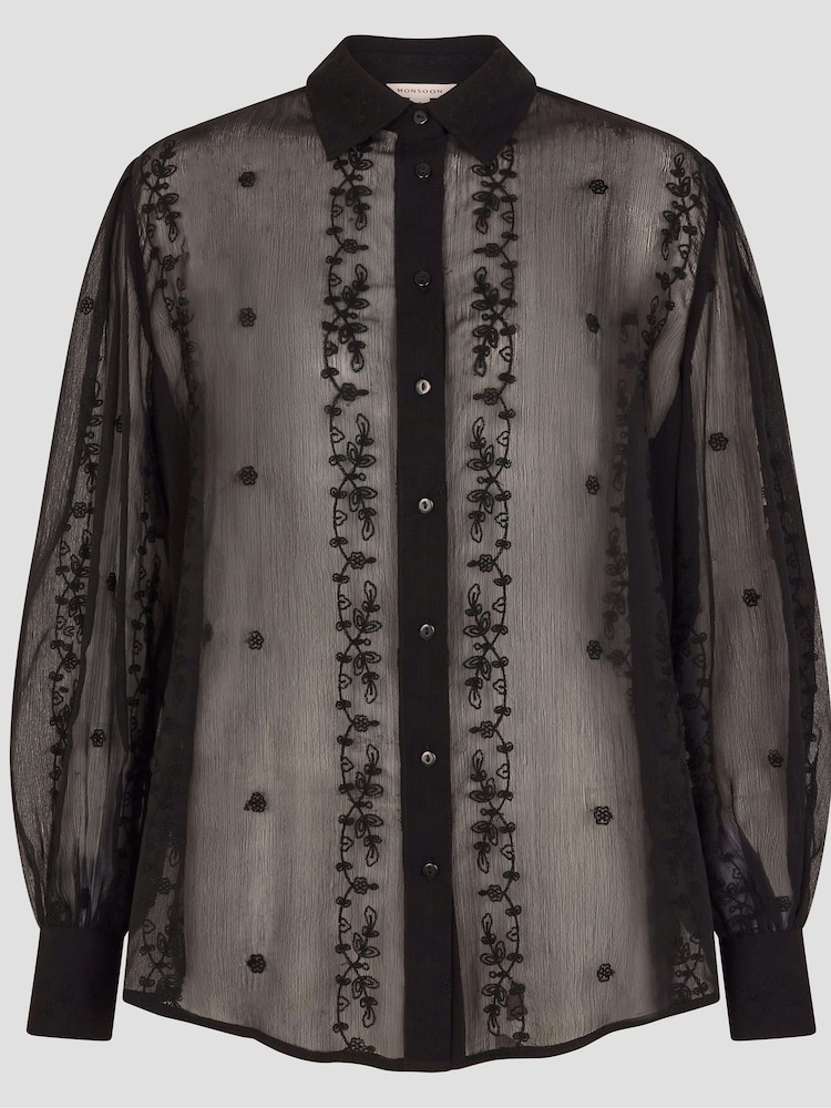 Monsoon Black Edie Embroidered Blouse - Image 5 of 5