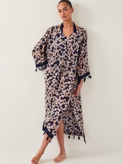 Monsoon Brown Alwena Block Print Kaftan Dress - Image 1 of 5