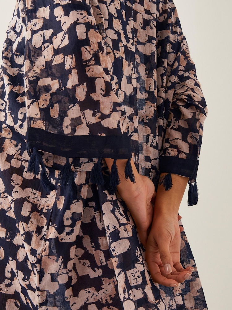 Monsoon Brown Alwena Block Print Kaftan Dress - Image 2 of 5