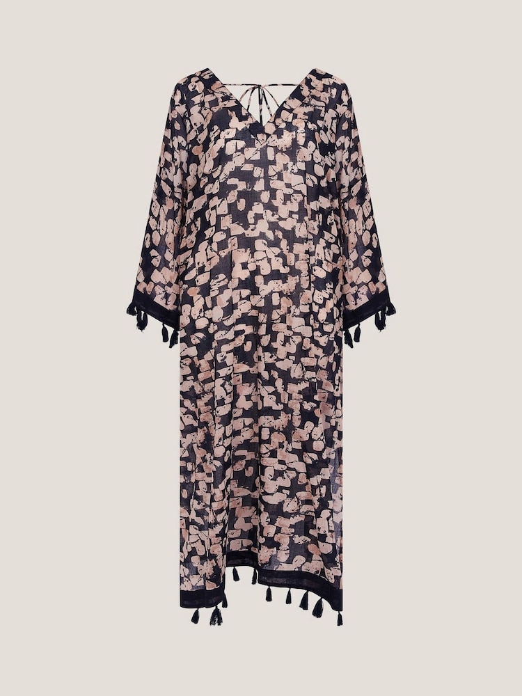 Monsoon Brown Alwena Block Print Kaftan Dress - Image 5 of 5