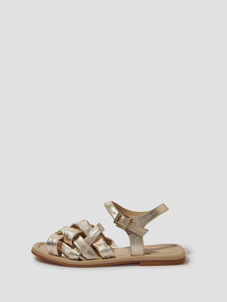 Monsoon Gold Pip Woven Leather Sandals - Image 1 of 3