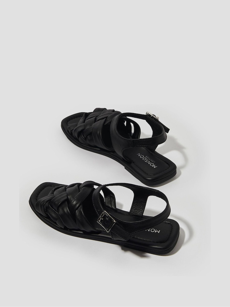 Monsoon Black Pip Woven Leather Sandals - Image 2 of 3