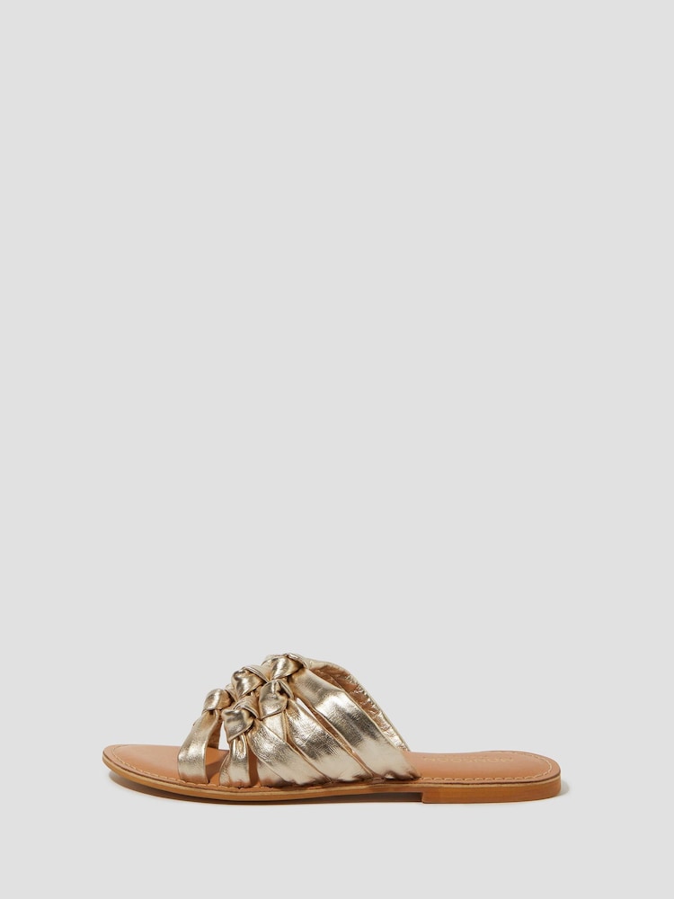 Monsoon Gold Ali Metallic Knot Slide Sandals - Image 1 of 3