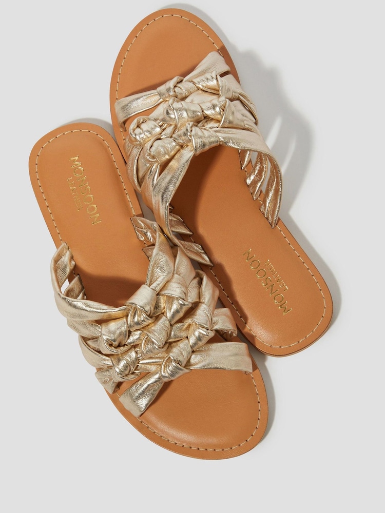 Monsoon Gold Ali Metallic Knot Slide Sandals - Image 2 of 3